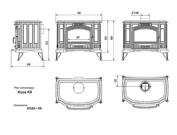 Чугунная печь Kratki Koza K9 O150 с турбиной Turbofan