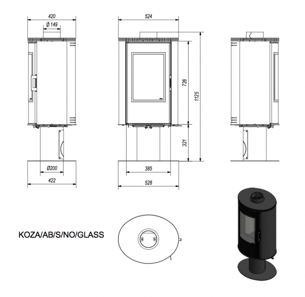 Стальная печь Kratki Koza AB S/NO Glass вращающаяся