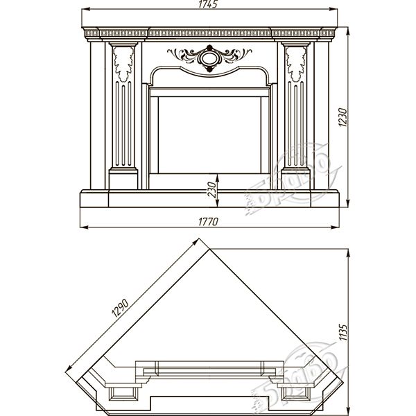 Каминная облицовка БРАВО “Барселона” материал Crema Marfil + Emperador Dark, Botticino + Emperador Dark, Polaris + Nero Marquina