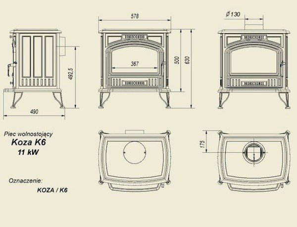 Чугунная печь Kratki Koza K6 O 130