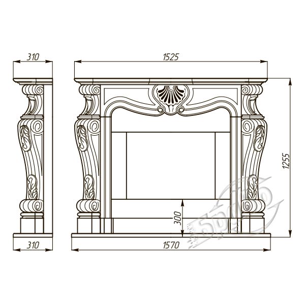 Каминная облицовка БРАВО “Нью Йорк” материал Nero Marquina Antic, Botticino