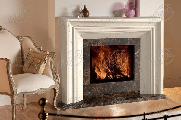 Каминная облицовка БРАВО “Ницца” материал Botticino + Emperador Dark,Volakas + Nero Marquina,Crema Marfil + Emperador Dark,Polaris + Nero Marquina