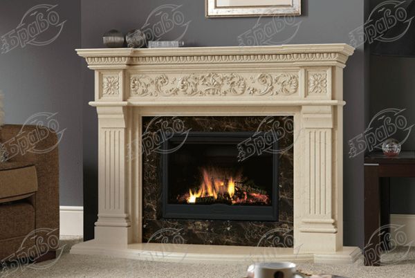 Каминная облицовка БРАВО “Прага” материал Crema Marfil + Emperador Dark, Botticino + Emperador Dark, Polaris + Nero Marquina