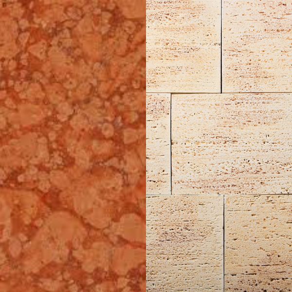 Каминная облицовка Браво Верона прямой материал Rosso Asiago + плитка Travertine