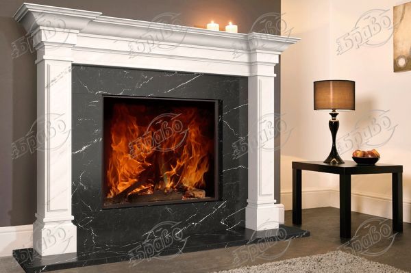 Каминная облицовка БРАВО “Стокгольм” материал Botticino + Emperador Dark,Volakas + Nero Marquina,Crema Marfil + Emperador Dark,Polaris + Nero Marquina
